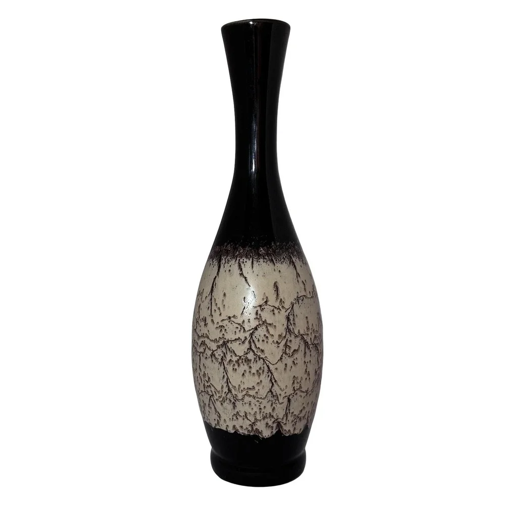 Vintage Haeger Lava Glaze Vase Black Brown Beige Textured‎ Art Deco Mid-Century